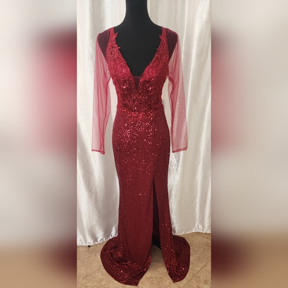 Elegant Red Sequin Evening Gown